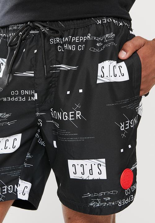 S.P.C.C - Morales regular fit elasticated shorts - black & white 