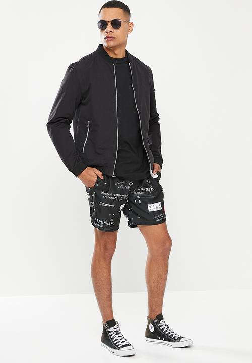 S.P.C.C - Morales regular fit elasticated shorts - black & white 