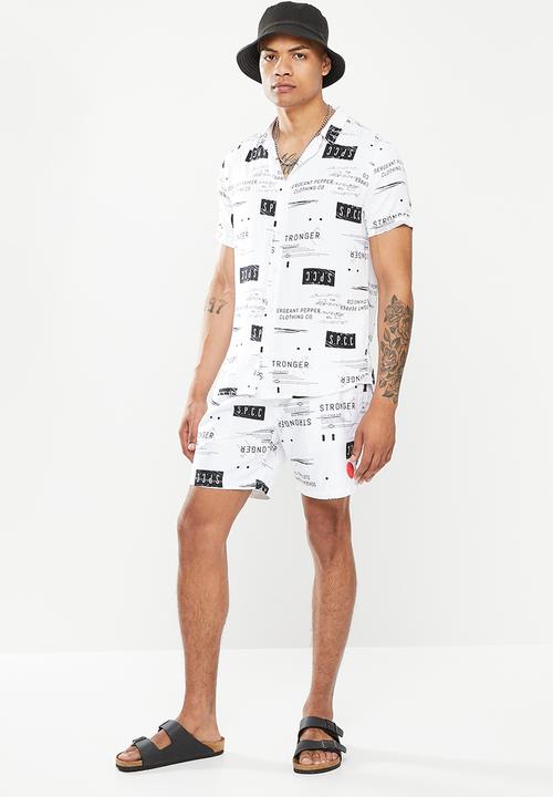S.P.C.C - Morales regular fit elasticated shorts - white & black 