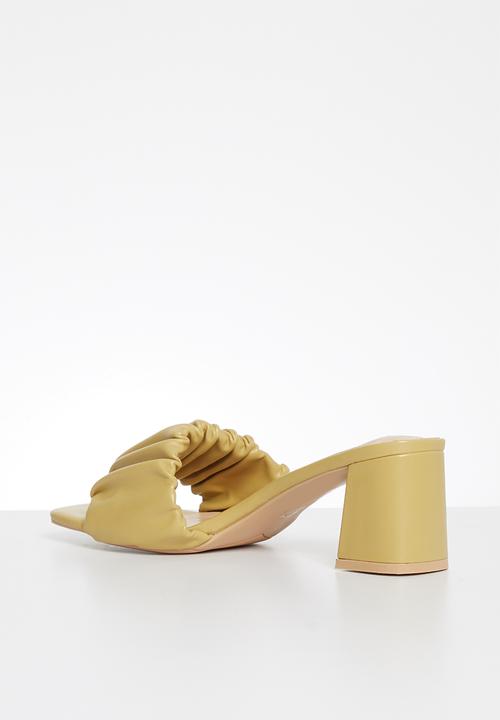 Plum - Cocoa ruched block heel mule - mustard