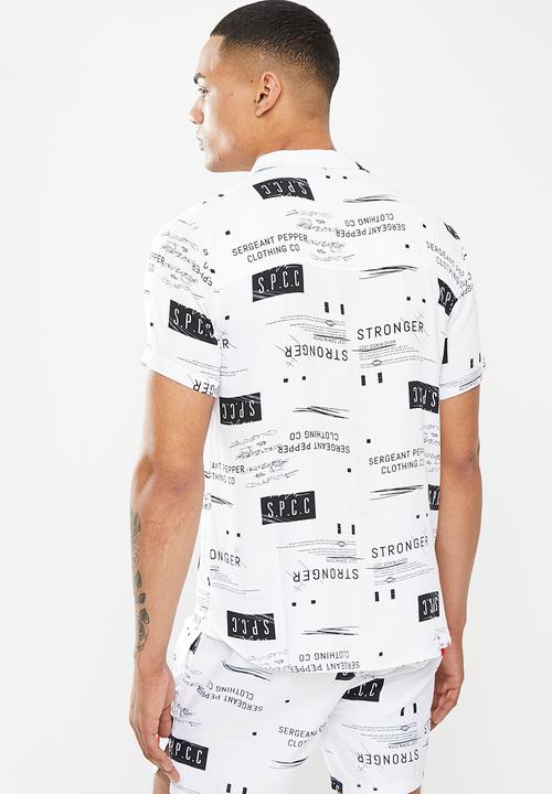 S.P.C.C - Boyega regular fit button through viscose shirt - white & black 
