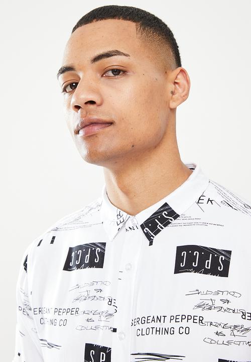 S.P.C.C - Boyega regular fit button through viscose shirt - white & black 