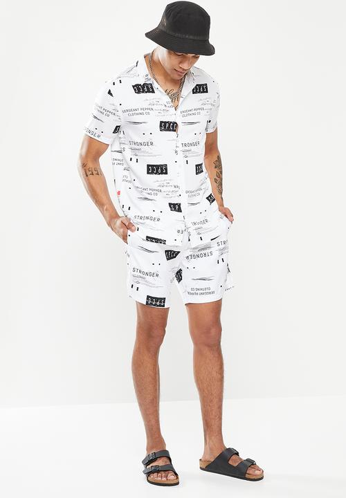 S.P.C.C - Boyega regular fit button through viscose shirt - white & black 