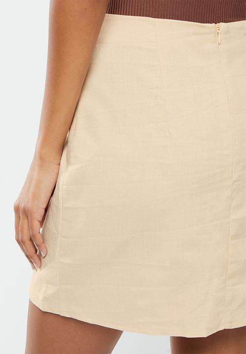Missguided - Coord button side mini skirt linen look - sand