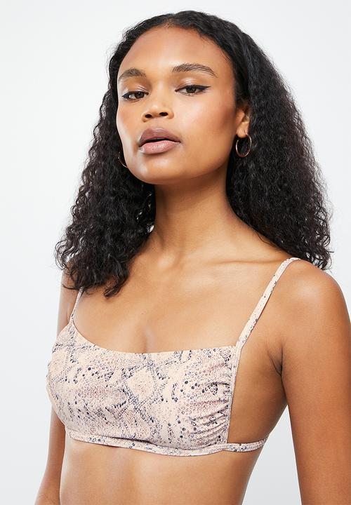 Missguided - Straight neck tie back snake bikini top - blush