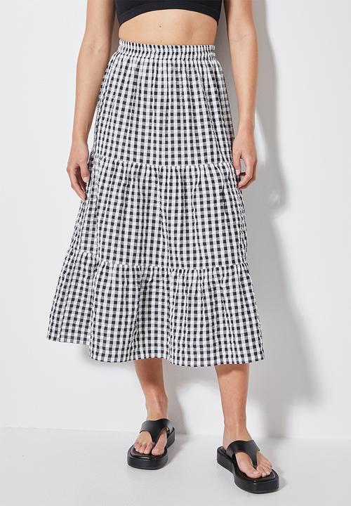 Superbalist - Poplin tiered midi skirt - black & white 