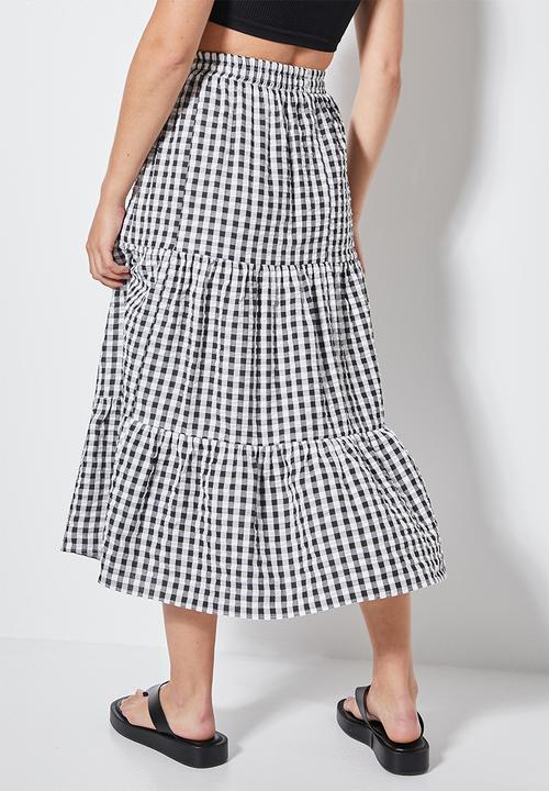 Superbalist - Poplin tiered midi skirt - black & white 