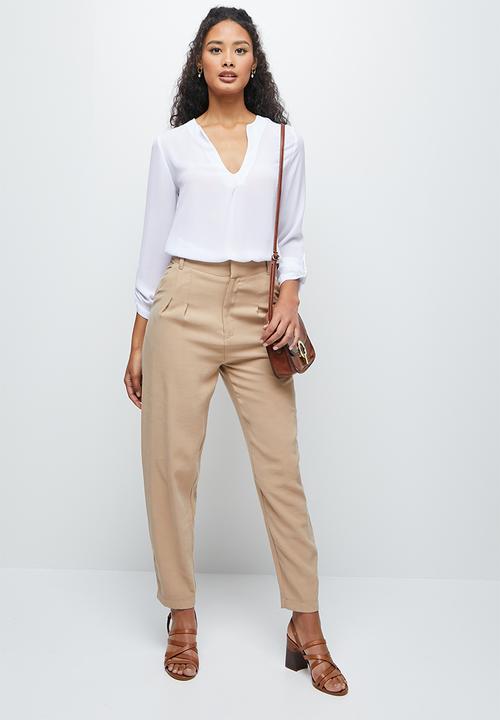 edit - Roll up sleeve notch neck blouse - milk