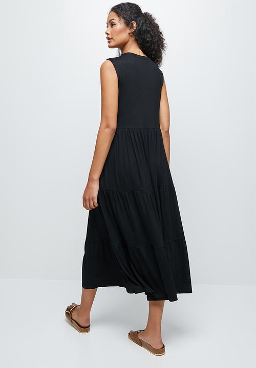 edit - Built up knit tiered maxi dress - black