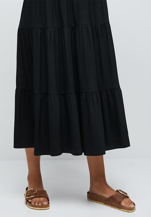 edit - Built up knit tiered maxi dress - black