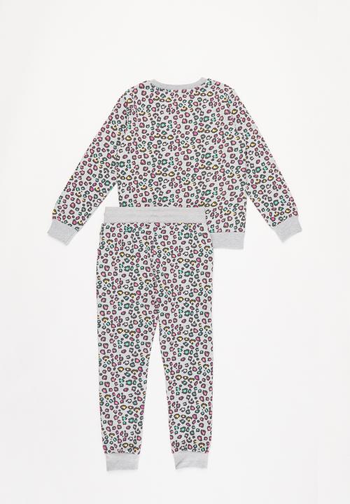 MINOTI - Girls basic aop fleece sweatset - grey