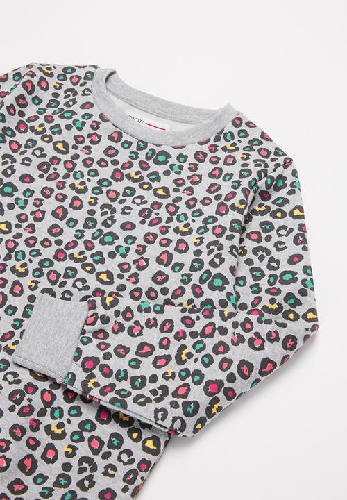 MINOTI - Girls basic aop fleece sweatset - grey