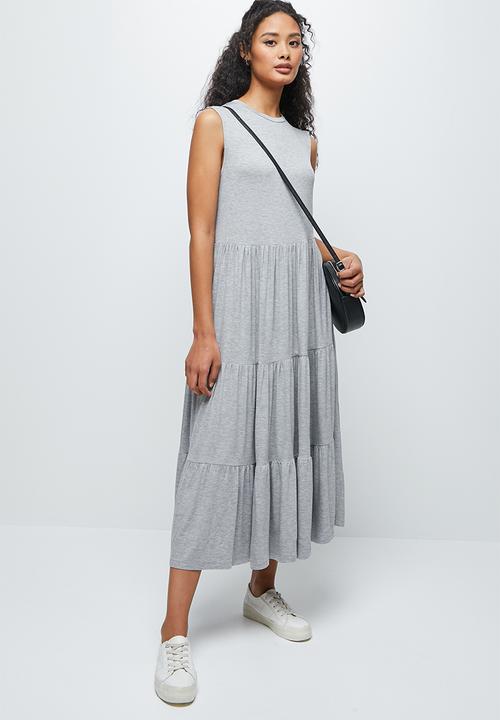 edit - Built up knit tiered maxi dress - grey