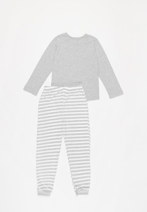 Pop Candy - Long sleeve tee & pants pj set - grey & white 
