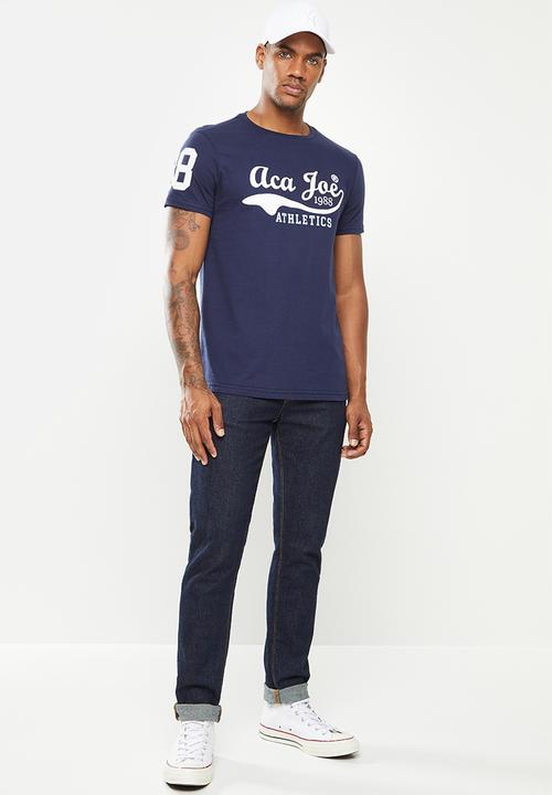 Aca Joe - High square flat print tee - navy
