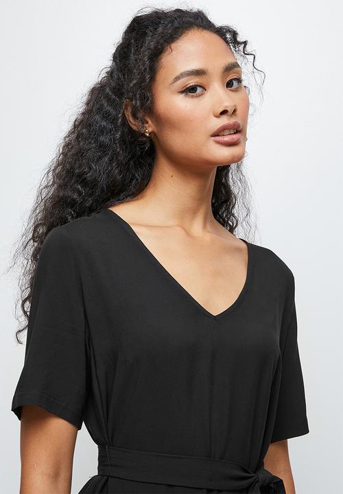 edit - Woven belted midi tunic - black