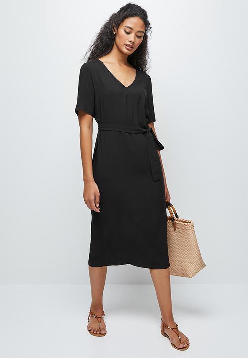 edit - Woven belted midi tunic - black