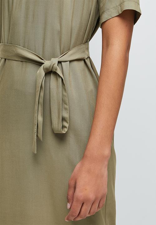 edit - Woven belted midi tunic - khaki