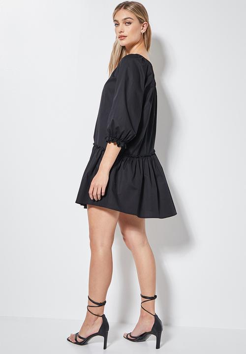 VELVET - Off shoulder tiered mini - black 