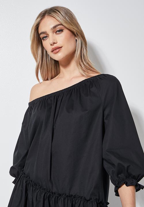 VELVET - Off shoulder tiered mini - black 