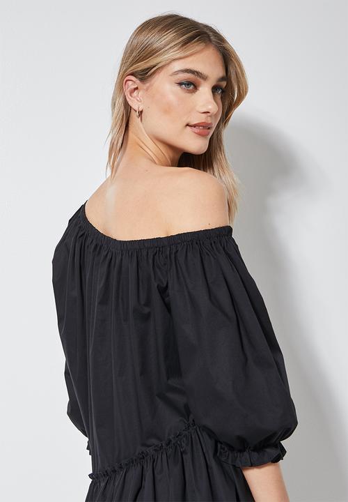 VELVET - Off shoulder tiered mini - black 