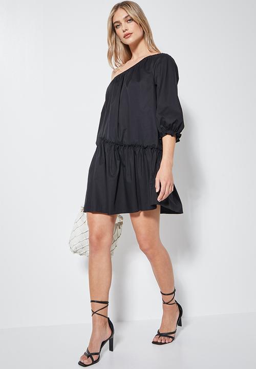 VELVET - Off shoulder tiered mini - black 