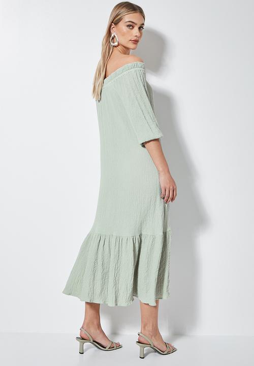 VELVET - Textured bardot midaxi dress - sage