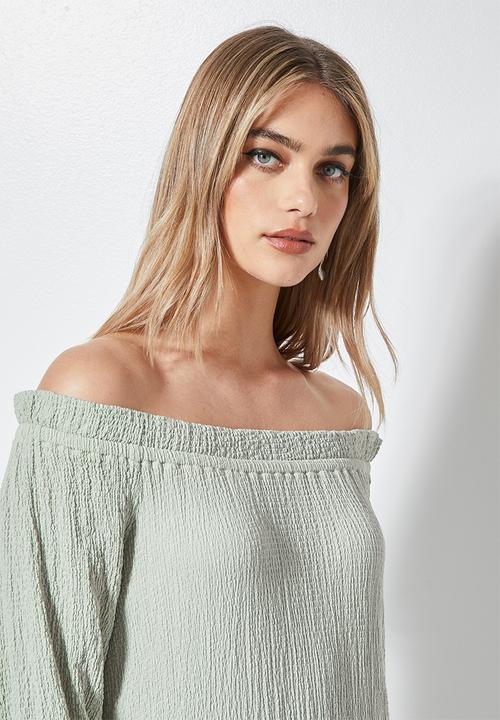 VELVET - Textured bardot midaxi dress - sage