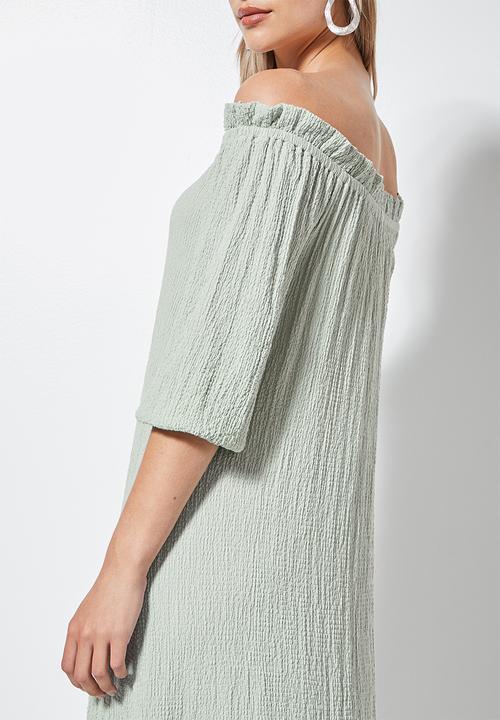 VELVET - Textured bardot midaxi dress - sage