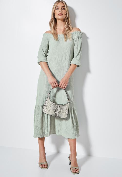VELVET - Textured bardot midaxi dress - sage