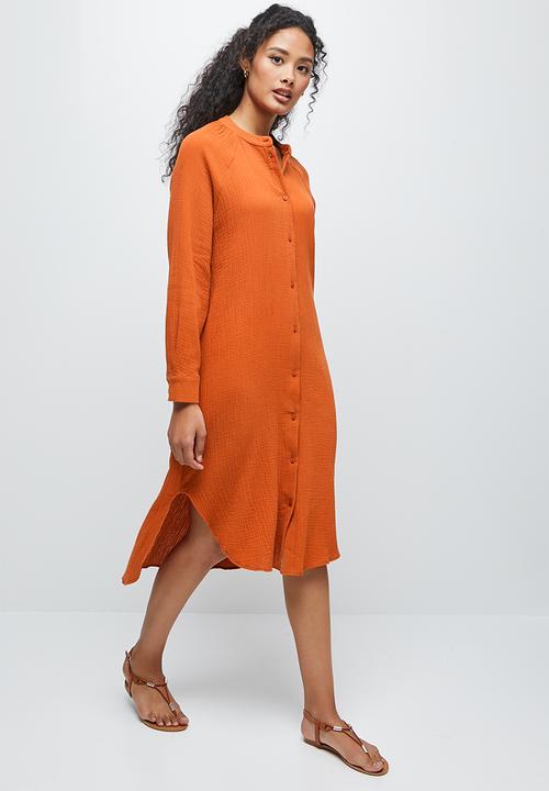 edit - Double cloth shirt dress - rust