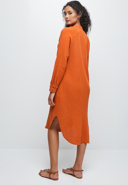edit - Double cloth shirt dress - rust