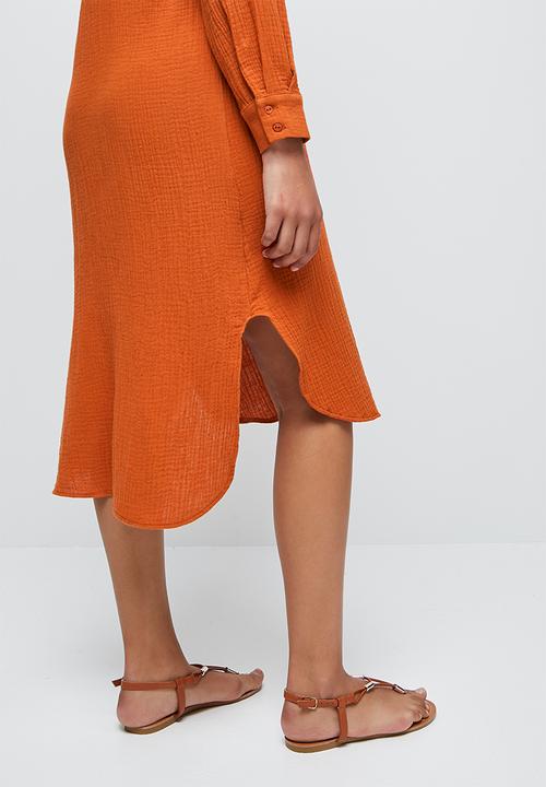 edit - Double cloth shirt dress - rust