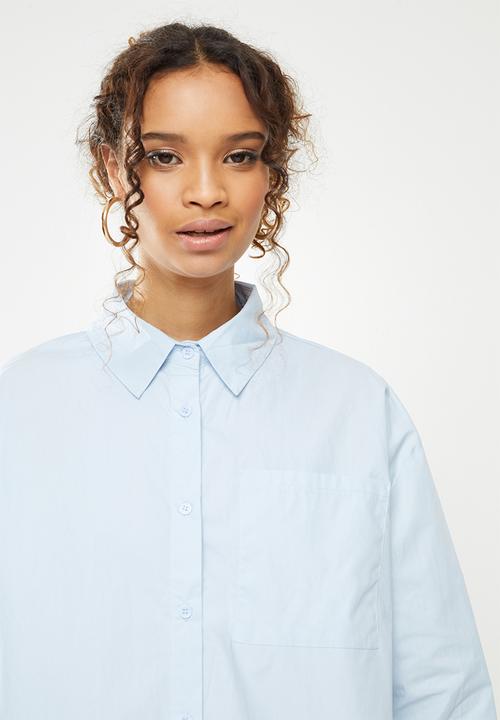 Missguided - Extreme oversized poplin pastel shirt - blue