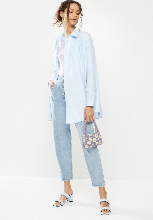 Missguided - Extreme oversized poplin pastel shirt - blue