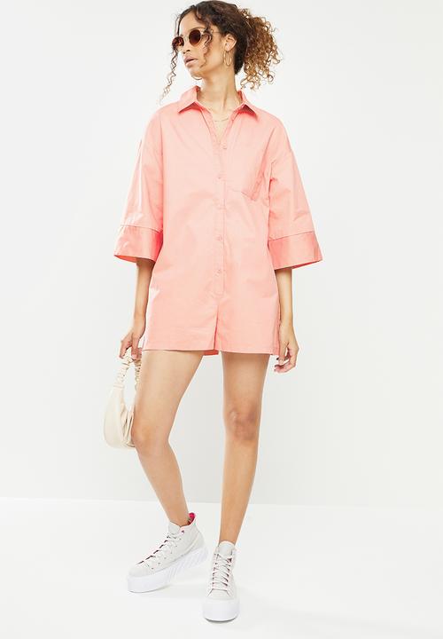 Missguided - It oversized shirt playsuit - pink