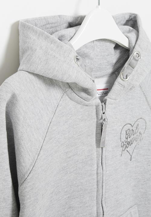 MINOTI - Girls basic  fleece zip thru hooded top - light grey