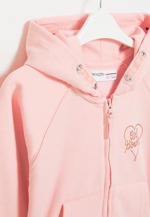 MINOTI - Girls basic fleece zip thru hooded top - pink