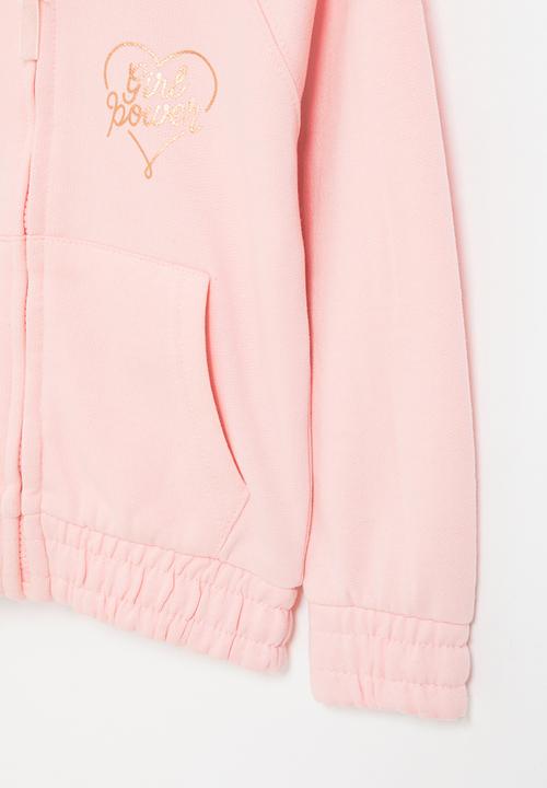 MINOTI - Girls basic fleece zip thru hooded top - pink