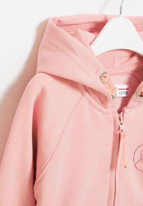 MINOTI - Girls basic fleece zip thru hooded top - blush pink