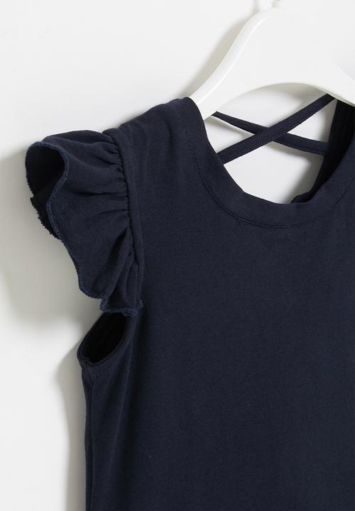 LAB - Girls frill sleeve tee - navy