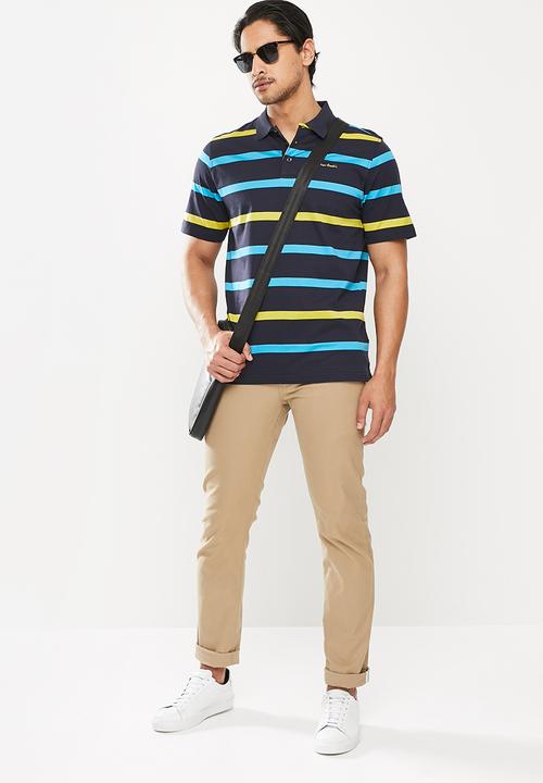 Pierre Cardin - Two colour stripe Mercerised Golfer - navy