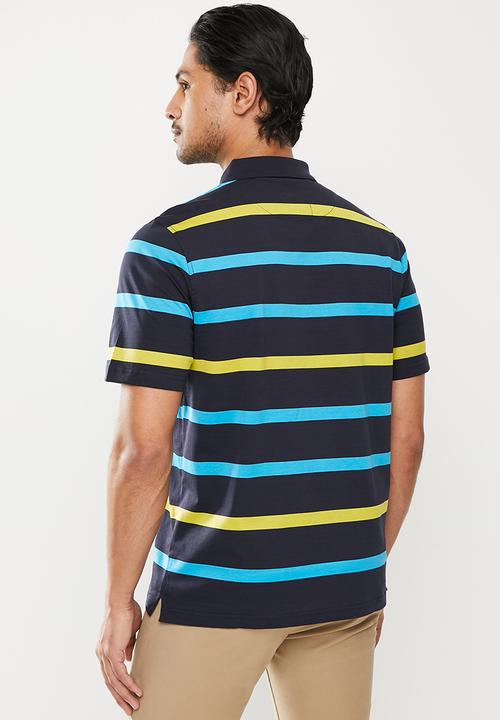 Pierre Cardin - Two colour stripe Mercerised Golfer - navy