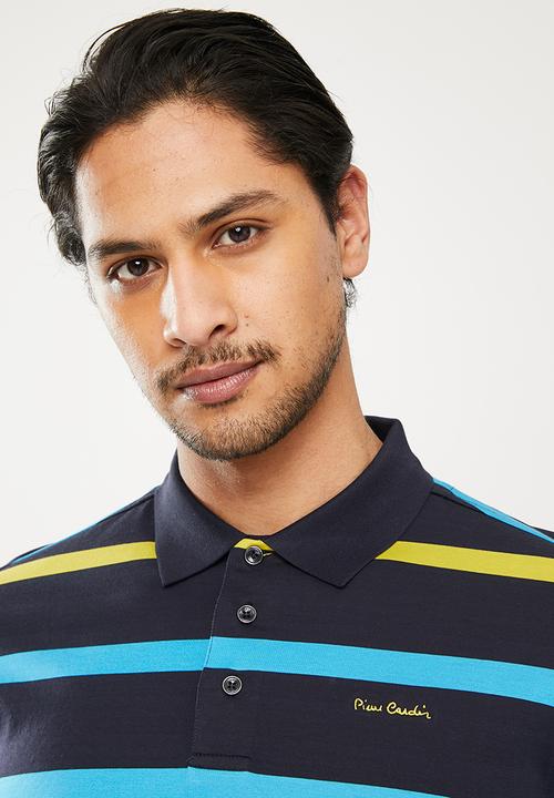 Pierre Cardin - Two colour stripe Mercerised Golfer - navy