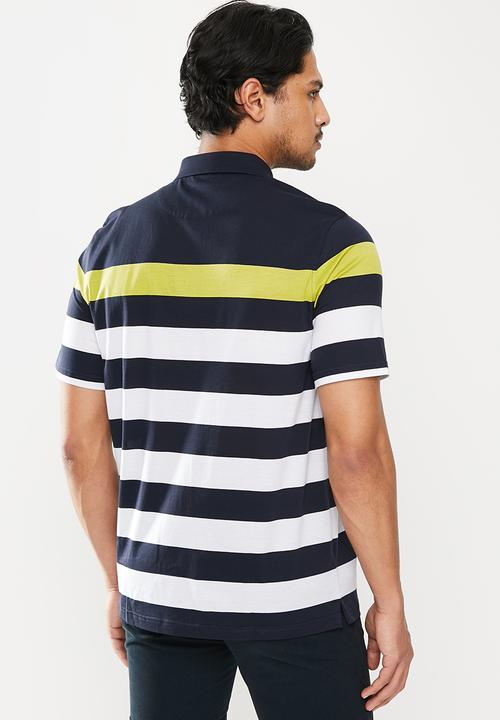 Pierre Cardin - Engineered  thick stripe Mercerised Golfer  - navy
