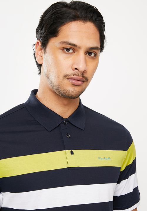 Pierre Cardin - Engineered  thick stripe Mercerised Golfer  - navy