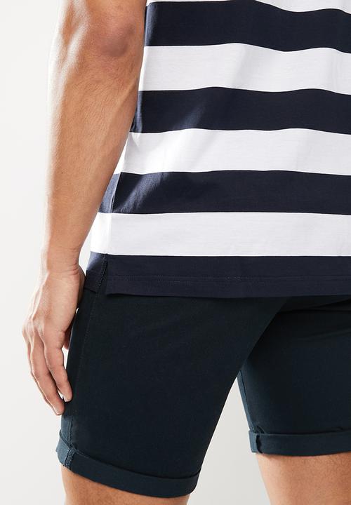 Pierre Cardin - Engineered  thick stripe Mercerised Golfer  - navy