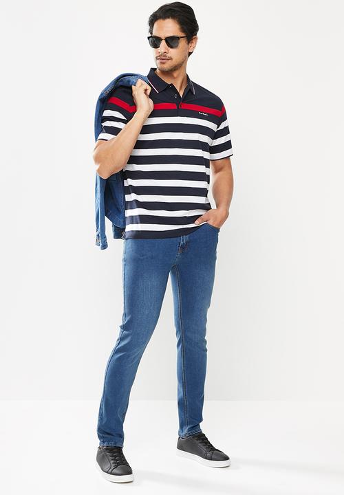 Pierre Cardin - Paris stripe Mercerised Golfer - navy