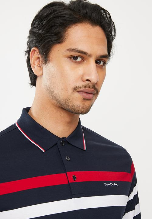 Pierre Cardin - Paris stripe Mercerised Golfer - navy
