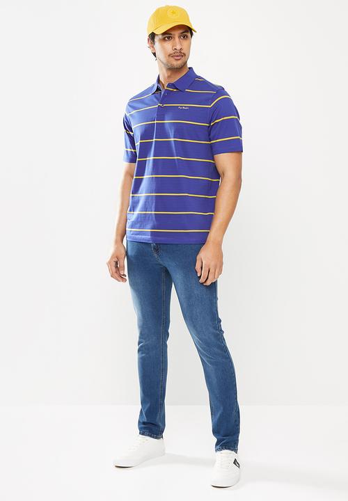 Pierre Cardin - Classic stripe Mercerised Golfer  - blue 